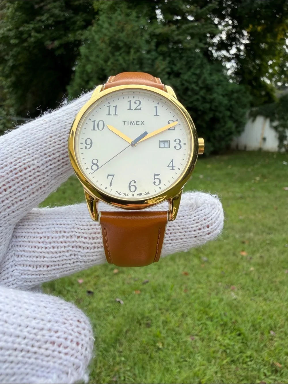 Timex Easy Reader 38mm Watch Gold Tone Case Cream Dial Brown Leather TW2R62700
